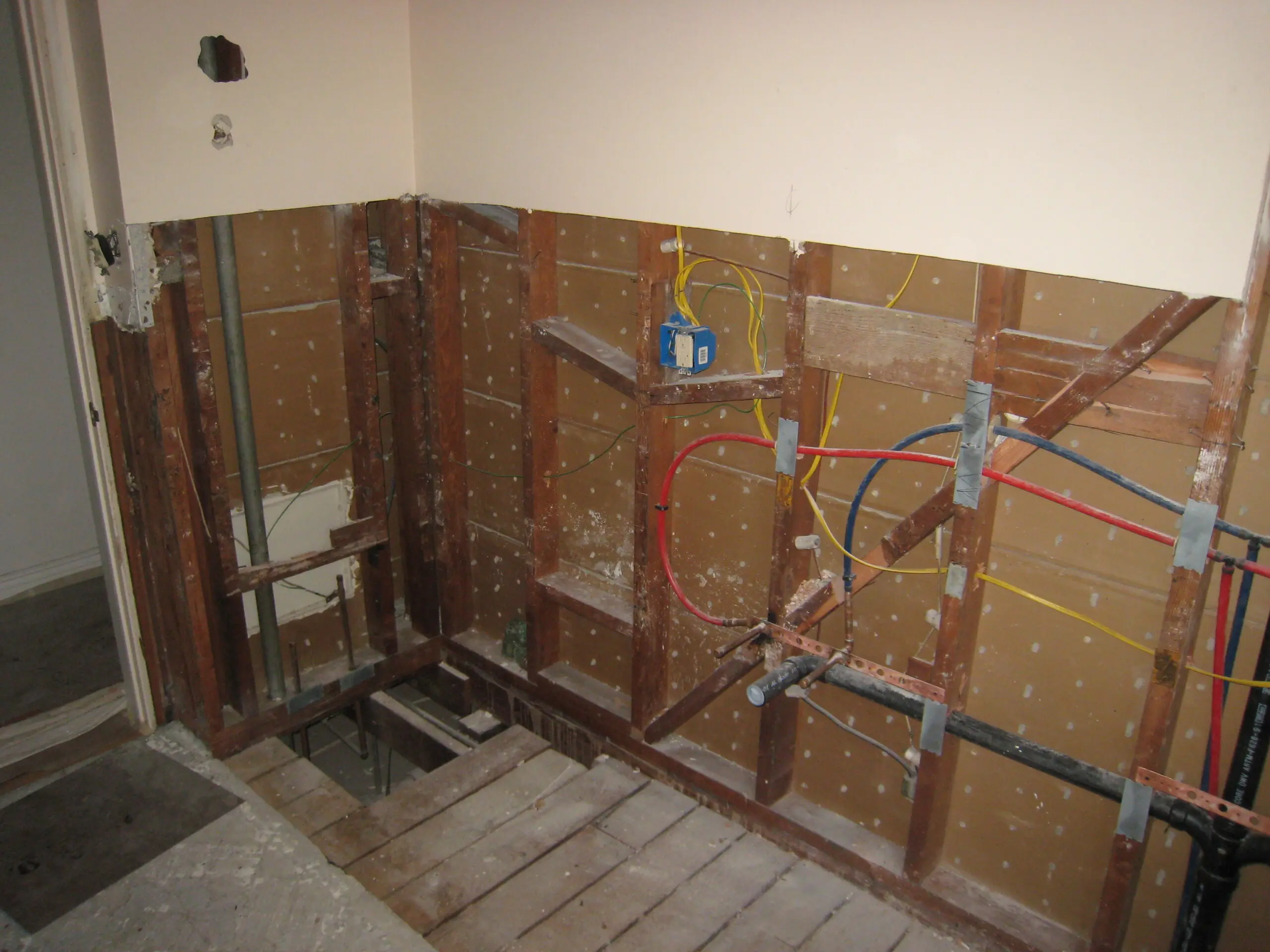 Exposed unfinished drywall repair project